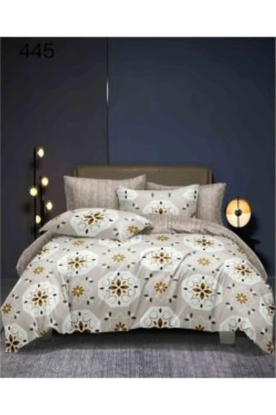 East Comfort Set de lenjerie de pat Finet 6 piese, gri cu flori maro și aurii...