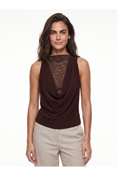 ONLOOX Bitter Coffee Light Stretch Fabric Degaje Collar Short Sleeve Flowy Fo...