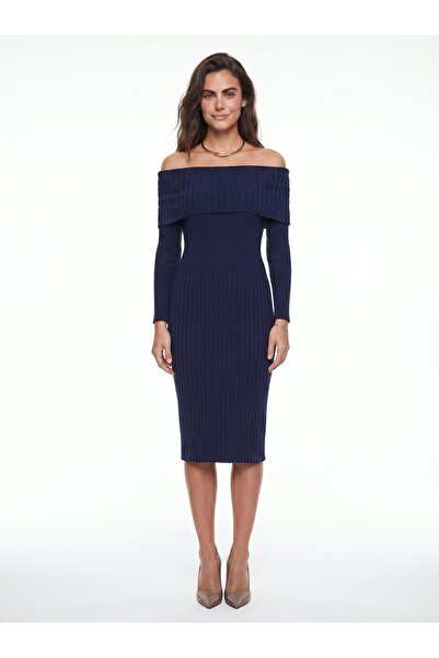 ONLOOX Navy Blue Acrylic Fabric Madonna Collar Ribbed Textured Standard Size ...