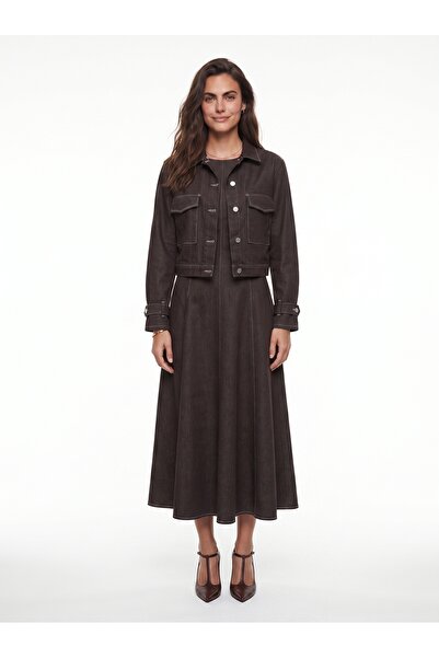 ONLOOX Brown Denim Cotton Sleeveless Draped Cut Contrast Stitch Detail Jacket...