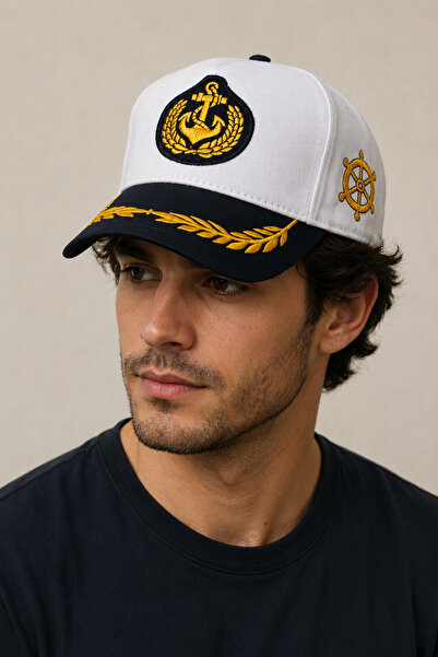 HatClub Exclusive قبعة كابتن بيضاء للجنسين، قبعة بحار مطرزة، قبعة رياضية قابل...