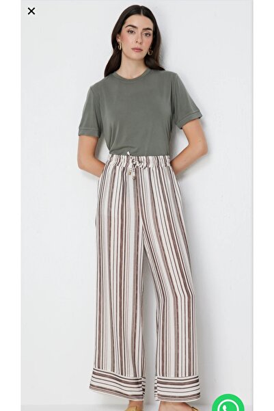 on Striped Wide Leg Pants Coffee 74444