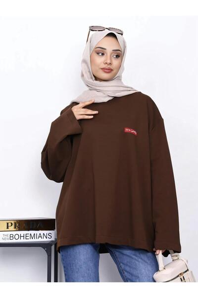 Gioni Brown Crew Neck Two Yarn Oversize Sweatshirt