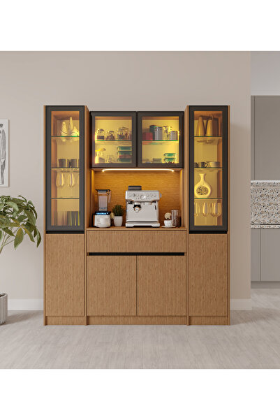 GuneyStore Bambu Maxi Komple MDF LED Aydınlatmalı Kahve Köşesi