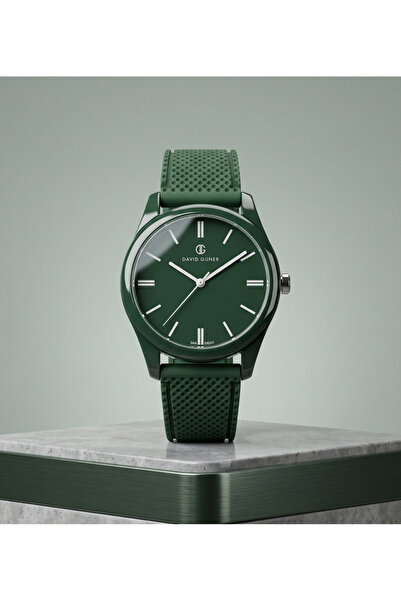 DAVID GUNER San Diego 39mm Unisex Yeşil Silikon Kordon Spor Saat – Koyu Yeşil...
