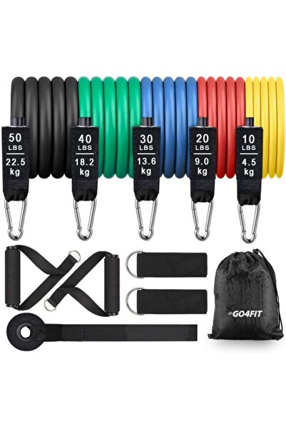 GO4FIT Set antrenament extensor cu 11 accesorii, 5 benzi tubulare elastice, 2...