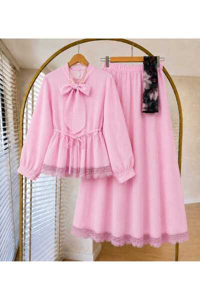 MODA VEDAT Women's Guipure Detailed Skirt Suit -0750