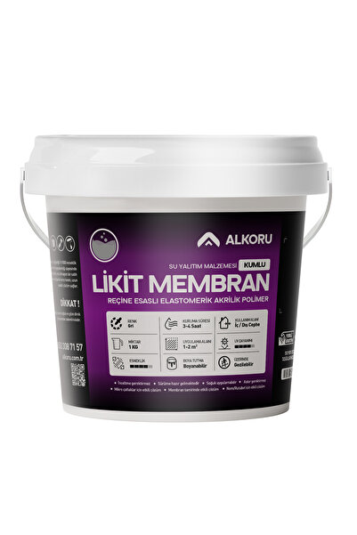 ALKORU 1 KG Gri Kumlu Likit Membran Renkli Reçine Esaslı Sıvı Su Yalıtım Malz...