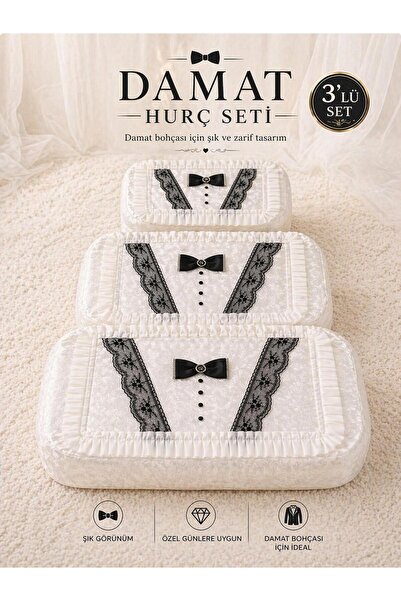 Hig Store 3'lü Fransız Güpür Çeyizlik Bohça Söz Nişan Gelin Damat Hurç Serile...