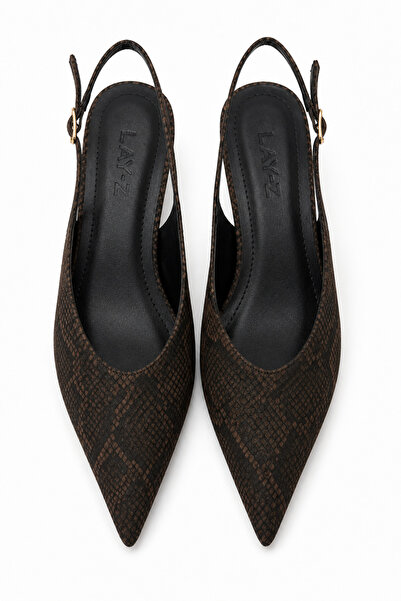 Women Lay-z Women's Brown Suede Snake Pointed Toe 5 cm Gold Heel Shoes