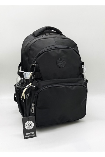 Bevitton School Bag Waterproof Fabric Unisex School Backpack Black 34500