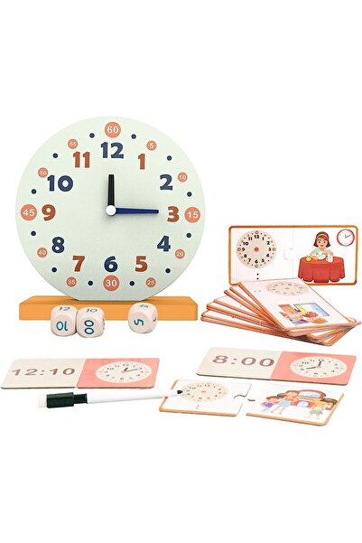 Arabest 16-Piece Wooden Learning Clock for Kids,Teaching Aid,Telling Time Gam...