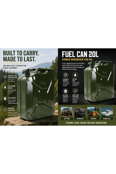 Generic Steel Jerry Can, 20L Capacity, Green, Leak-Proof Design, Secure Locki...