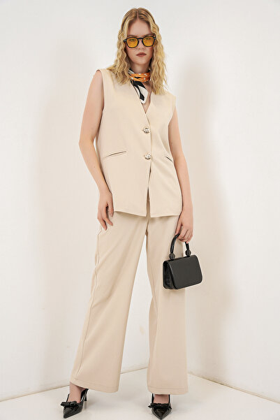 Merterium Women's Vest and Pants Two-Piece Set - Beige 1406