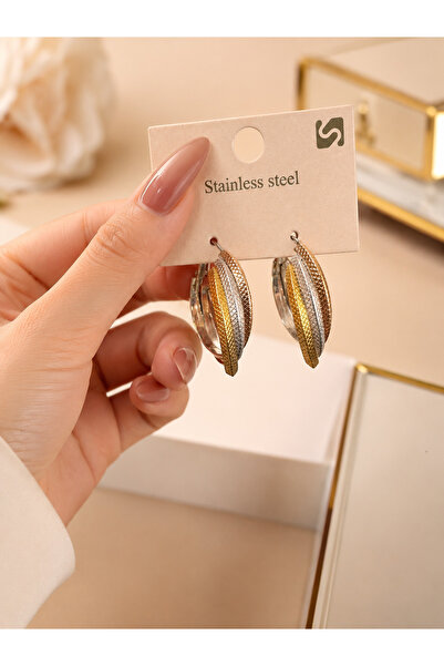 Bymiel Elegance Multicolor Steel Hoop Earrings – Gold Silver Patterned Women'...