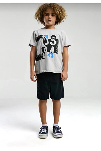 U.S. Polo Assn. Boy's Gray Printed Shorts Set – Summer Sports Two-Piece Combi...