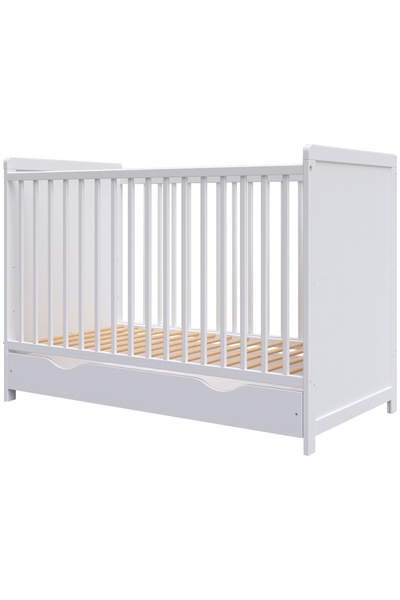 Evelise Pat din lemn pentru copii Hubners Paula 120x60 alb cu sertar