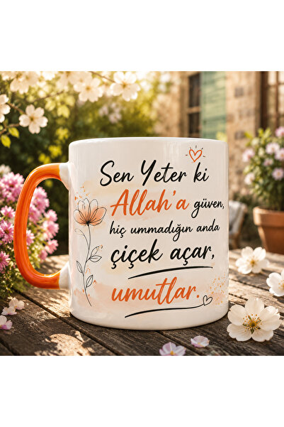 DKY Orange Mug with the Phrase "You Are Enough, Believe in Allah" Written on It