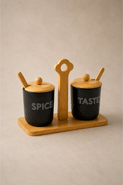 KaiHome Pera Black Bamboo 2-Piece Spice Set with Stand