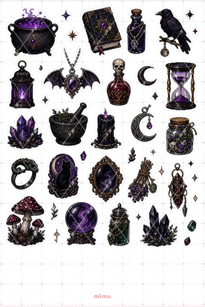 Mimu Art Studio Pixel Art Cadılık Sticker Seti Witchcraft Büyü ve Mistik Tema...