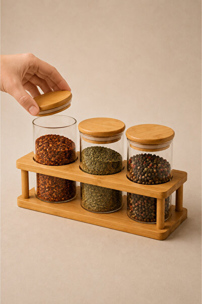 KaiHome 3-Piece Glass Spice Rack Set with Bamboo Stand