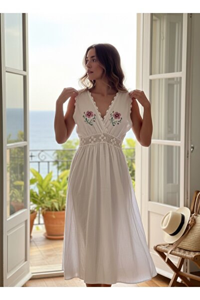 DNRYSL Women's 100% Cotton Buldan Fabric Handmade Lace Embroidered Beach and ...