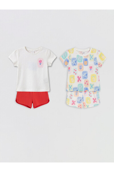 LC Waikiki Nevavm Farkıyla Lcw Baby Ecru Floral and Fruit Printed Baby Girl 2...