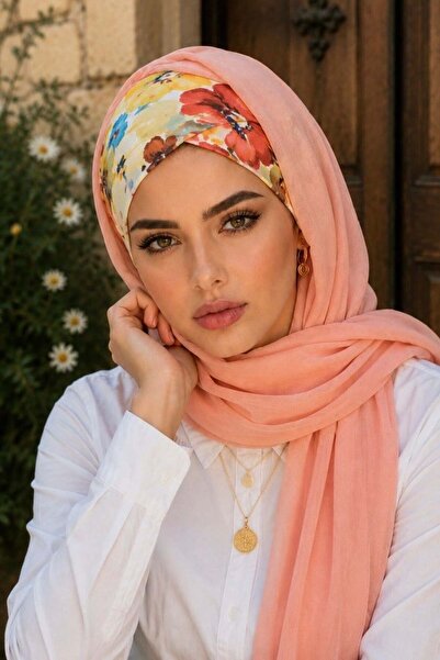 Aişe tesettür شال جاهز بنقشة زهور السلمون