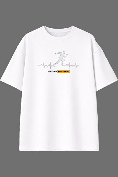 VSRN Μπλουζάκι Keep Go Tasarım με μπροστινή στάμπα, λευκό, oversized