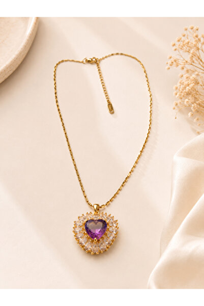 Archhazel Jewelery Zircon Stone Gold Heart Necklace