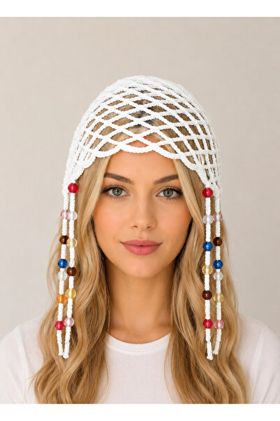 MAVEA Knitted Colorful Beaded Mesh Beanie