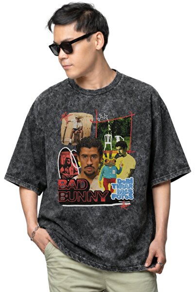 SEVBANO Tricou unisex supradimensionat, vintage, lavabil, cu imprimeu Bad Bun...