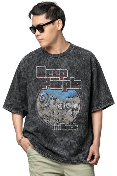 SEVBANO Tricou unisex oversize vintage, lavabil, cu imprimeu Deep Purple Rock...