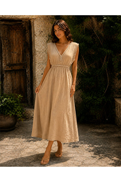 Miss Boheme Earth Color Cleopatra Braided Muslin Dress