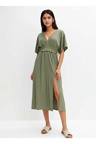 MAMAYAGA Women's V-Neck Short Sleeve Midi Length Slit Summer Sporty Stylish D...