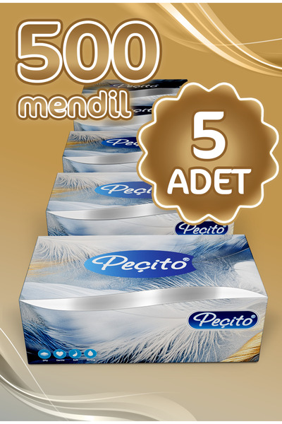 Peçito "500" Çift Katlı Pratik Mendil Çek Kullan Kutu Mendil (5ADET)x(100MENDİL)