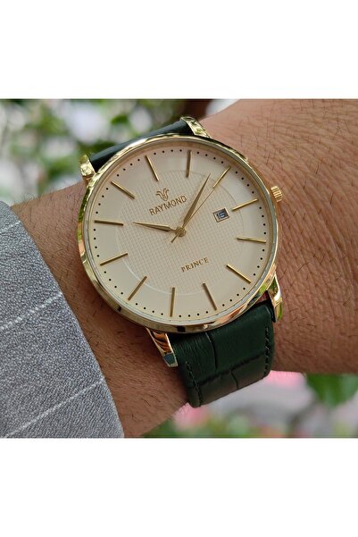 Raymond Green Leather Cord Classic Men's Wristwatch
