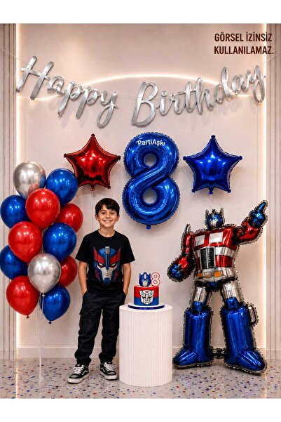 PARTİ AŞKI 8 Yaş Transformers Temalı Doğum Günü Balon Seti & Erkek Çocuk Doğu...
