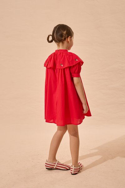 Fahhar Kids Strawberry Embroidery Cotton Dress Red
