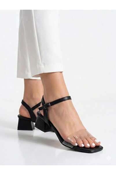 Lütfi Women's White Transparent Strappy Heeled Sandals Slippers