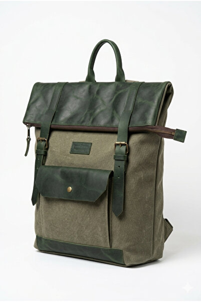 OLD COTTON BAGS Kanvas Hakiki Deri Detaylı Laptop Bölmeli Unisex Suya Dayanık...
