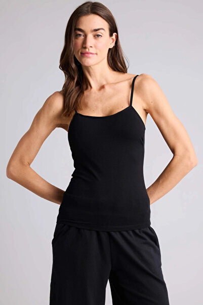 DeFacto N6090Azbk81 Black Cotton Undershirt with Rope Straps