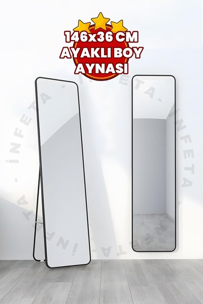 İnfeta 146x36 cm Boy Aynası Dekoratif Ayaklı Karışık Renk Boy Aynası Dekorati...