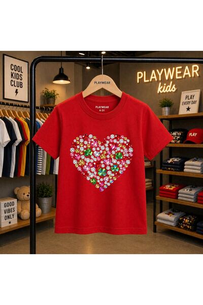 playwear Детска унисекс тениска с принт  "Диамантено сърце ", 100% памук, за ...