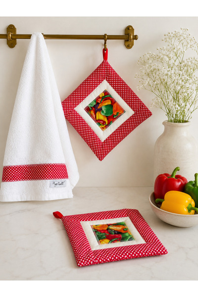 Ays Quilt Mutfak Havlusu ve Tutacak Seti – 3’lü Mutfak Takımı