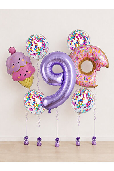 Balonsan Pink Purple Ice Cream Donut Themed -9- Number Balloon Set
