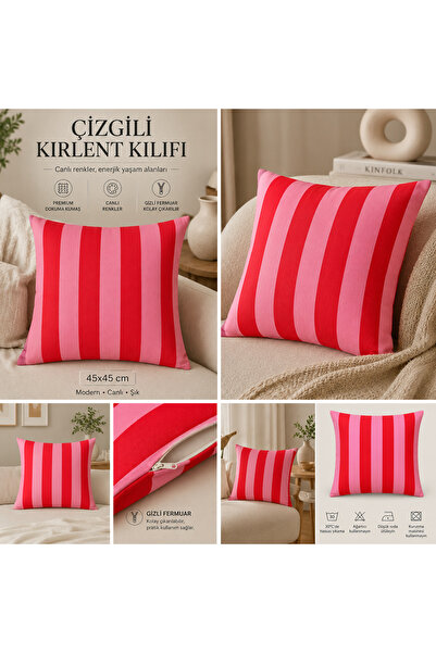 Sister Home Design Çizgili Dekoratif Kırlent Kılıfı Renkli Modern Koltuk Yast...