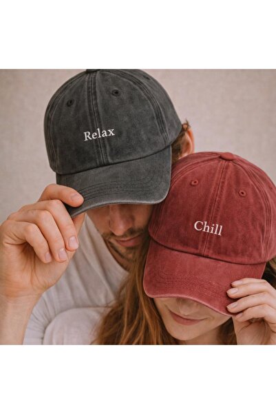 WeavedCo "Relax" & "Chill" Written Double Combination Vintage Washed Cap Hat