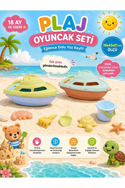 SAZE Büyük Boy Plaj Oyuncak Seti Tekneli Kum Oyunu Seti Kovalı Deniz Oyuncağı...