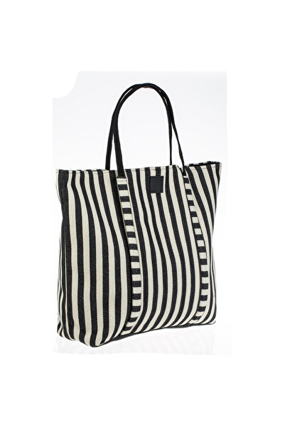 Zumzeria Ecru Bag with Black Stripes for the Beach 54x14x42cm